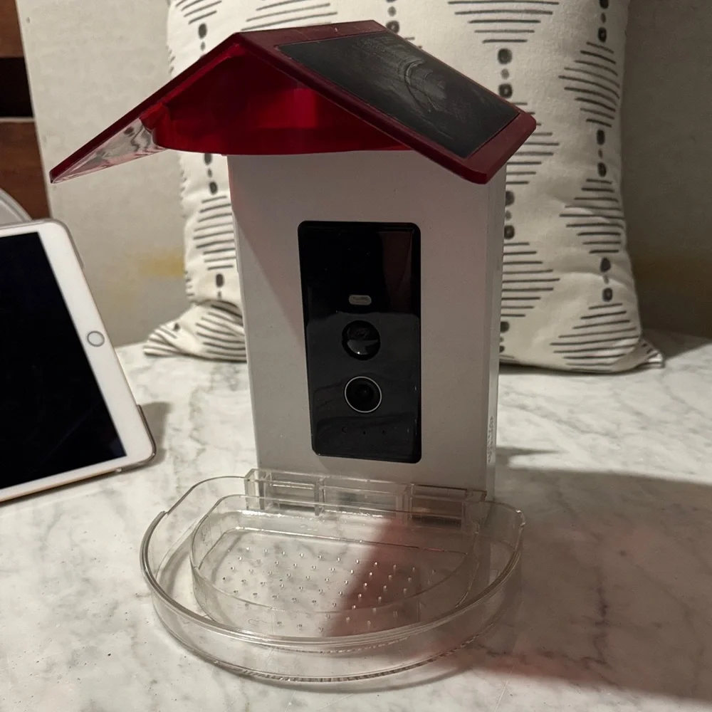 Sharper Image Red and White Outdoor Bird Feeder with Clear Tray